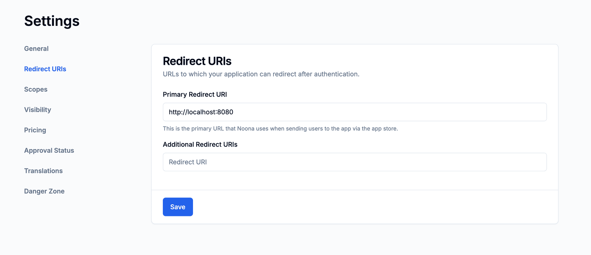 App Redirect URI Settings