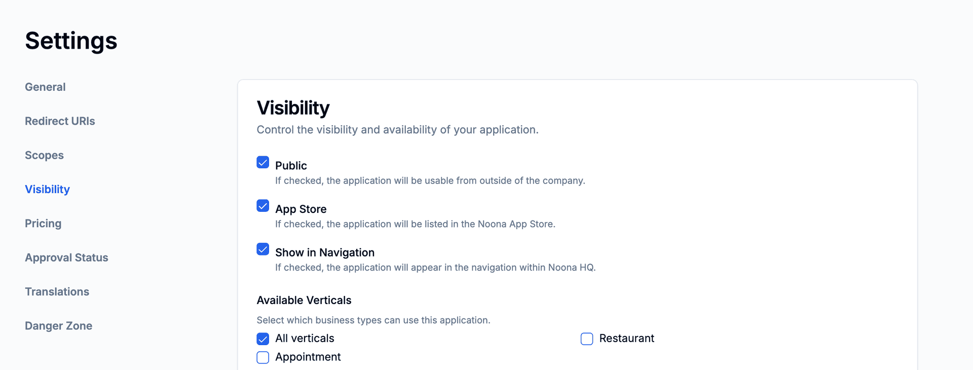 App Visibility Settings